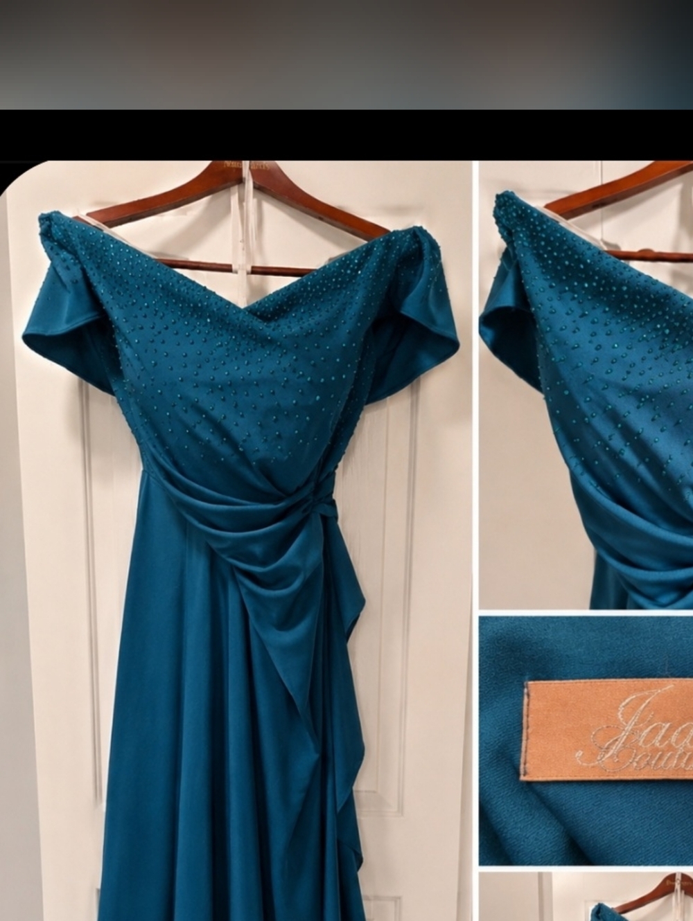 Elegant Teal Evening Wedding Dress with Embellished Bodice. Mother Of bride